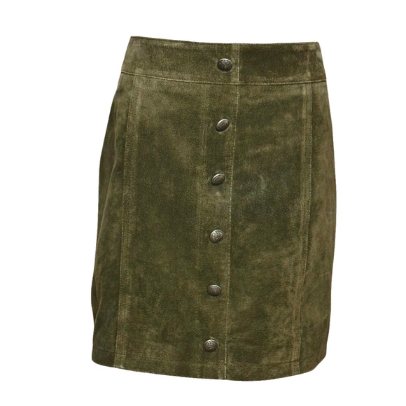 Gianni Bini Suede Olive Green Mini Skirt Front Button Detail Back Zip Large - Picture 1 of 7